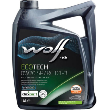 Моторное масло Wolf ECOTECH 0W-20 SP/RC D1-3 4 литра.