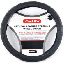 Чехол руля кожаный CarLife S (35-37 см.) черный SW229S