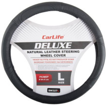 Чехол руля кожаный CarLife Delux L (39-41 см.) черный SW327L
