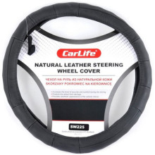 Чехол руля кожаный CarLife L (39-41 см) черный SW225L