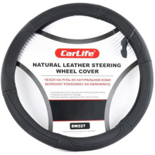 Чехол руля кожаный CarLife XL (41-43 см) черный SW227XL