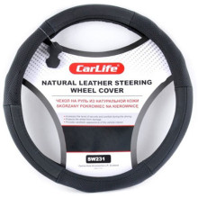 Чехол руля кожаный CarLife S (35-37 см.) черный SW231S
