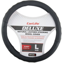 Чехол руля кожаный CarLife Delux L (39-41 см.) черный SW329L