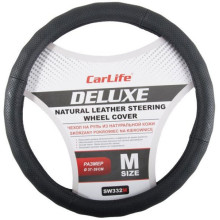 Чехол руля кожаный CarLife Delux M (37-39 см.) черный SW332M