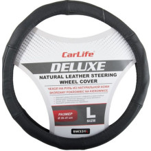 Чехол руля кожаный CarLife Delux L (39-41 см.) черный SW331L