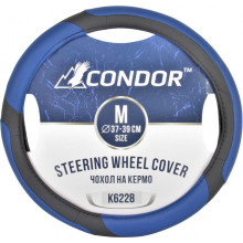 Чехол руля Condor M (37-39 см.) черный с синим перфорация K6228