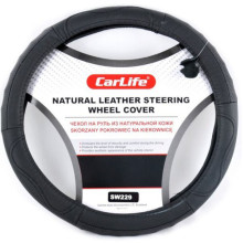 Чехол руля кожаный CarLife XL (41-43 см) черный SW229XL