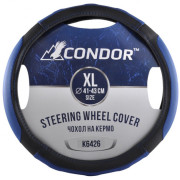 Чехол руля Condor XL (41-43 см.) черный с синим перфорация K6426