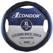 Чехол руля Condor XL (41-43 см.) черный с синим перфорация K6426