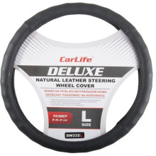 Чехол руля кожаный CarLife Delux L (39-41 см.) черный SW332L