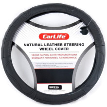 Чехол руля кожаный CarLife L (39-41 см) черный SW229L