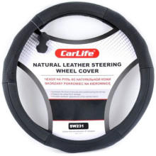 Чехол руля кожаный CarLife L (39-41 см) черный SW231L