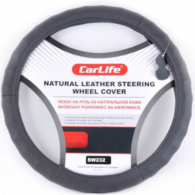 Чехол руля кожаный CarLife XL (41-43 см) черный SW232XL