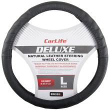 Чехол руля кожаный CarLife Delux L (39-41 см.) черный SW335L