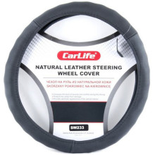 Чехол руля кожаный CarLife XL (41-43 см) черный SW233XL