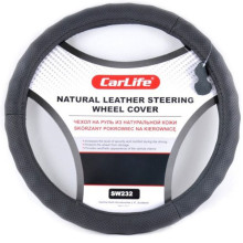 Чехол руля кожаный CarLife L (39-41 см) черный SW232L