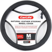 Чехол руля кожаный CarLife M (37-39 см.) черный SW227M