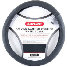 Чехол руля кожаный CarLife L (39-41 см) черный SW233L