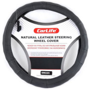 Чехол руля кожаный CarLife S (35-37 см.) черный SW338M