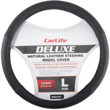 Чехол руля кожаный CarLife Delux L (39-41 см.) черный SW337L