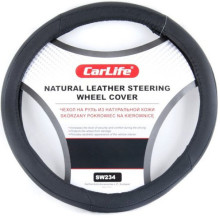 Чехол руля кожаный CarLife L (39-41 см) черный SW234L