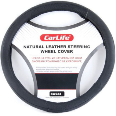 Чехол руля кожаный CarLife L (39-41 см) черный SW234L