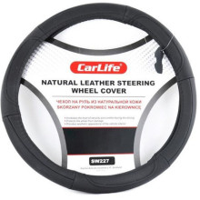 Чехол руля кожаный CarLife S (35-37 см.) черный SW227S