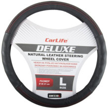 Чехол руля кожаный CarLife Delux L (39-41 см.) черный SW338L