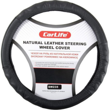 Чехол руля кожаный CarLife L (39-41 см) черный SW235L