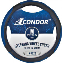 Чехол руля Condor M (37-39 см.) черный с синим перфорация K6226