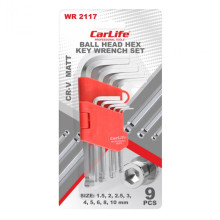 Набор шестигранных шаровидных ключей Г-образных CARLIFE 9 ед. WR2117